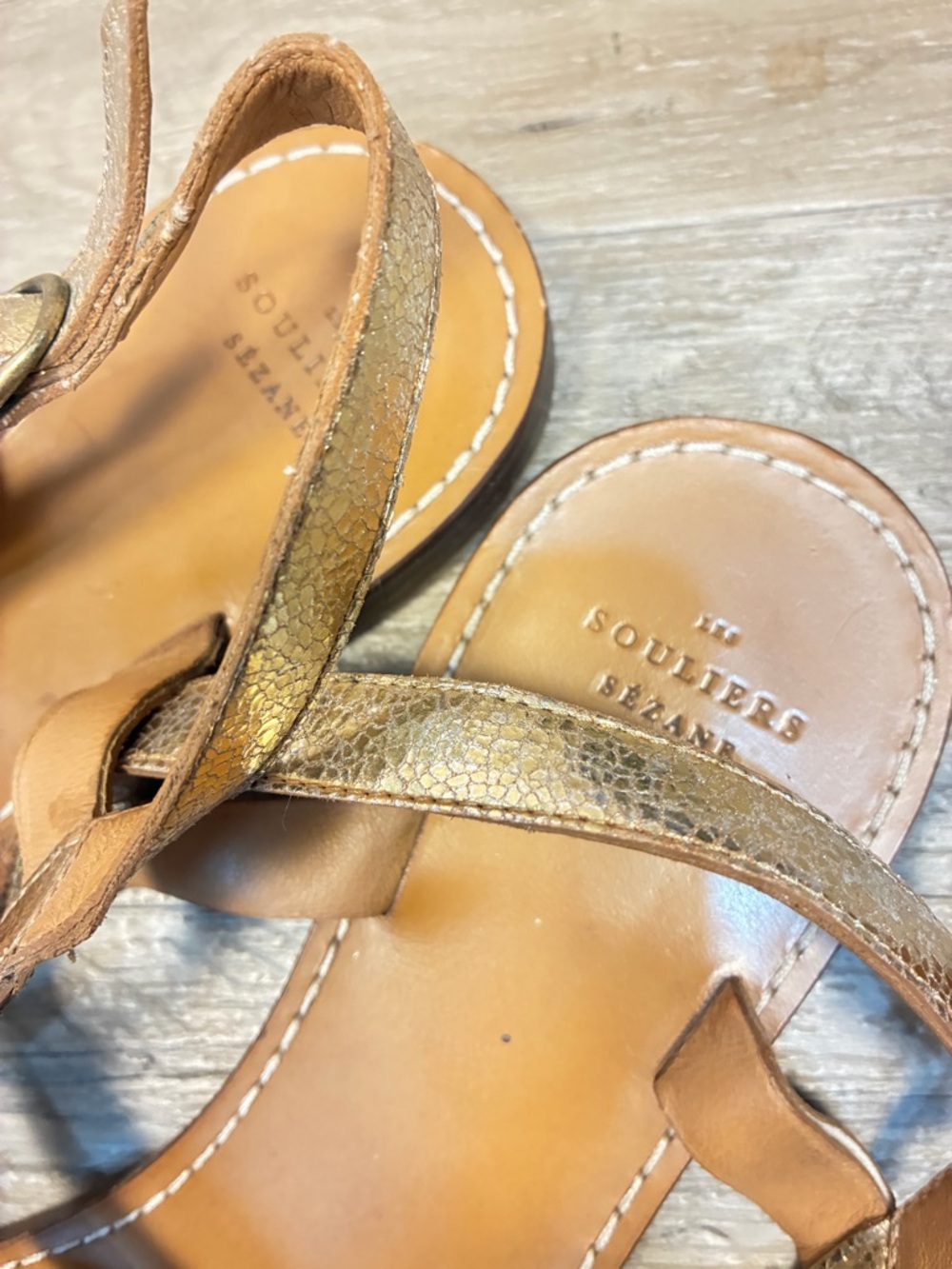 Sezane Ella Gold Strappy Leather Sandals - Picture 5 of 14